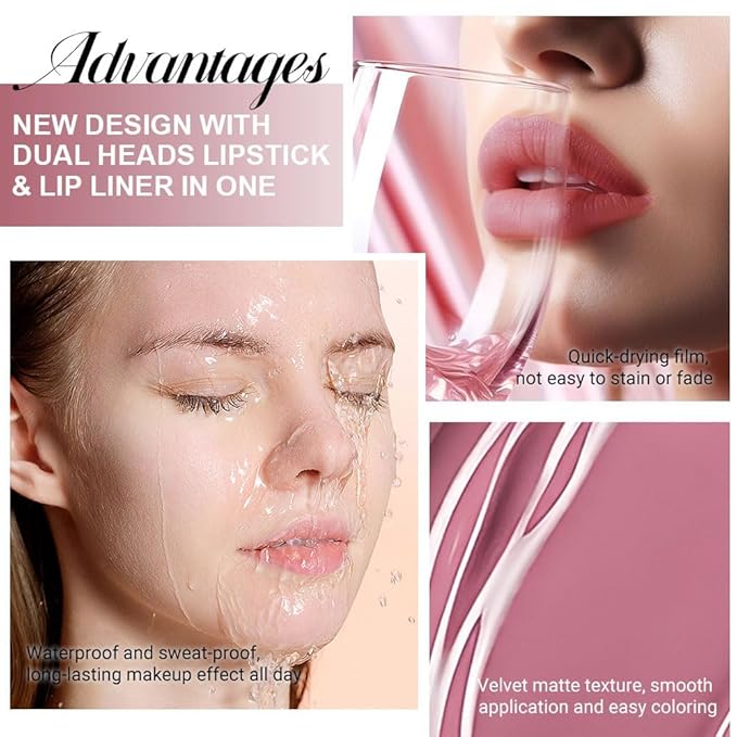 evpct 1Pcs Mauve Matte Lip Liner Stain Liquid Lipstick Makeup Set for Women, Mauve Lip Stick Liner Combo Long Lasting Waterproof, labiales matte mate larga duracion Long Wear 24 hours Lipstick, 34