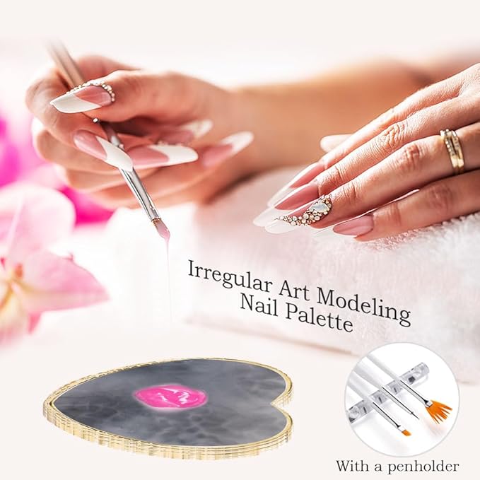 Nail Art Tools 27Pcs Set,Nail Art Brush,Resin Nail Art Palette,5 Pcs Nail Art Sculpture Pen,2-way Acrylic Silicone Engraving Pen Dotting Pen Tools Nail Art Kit for Nail Art DIY