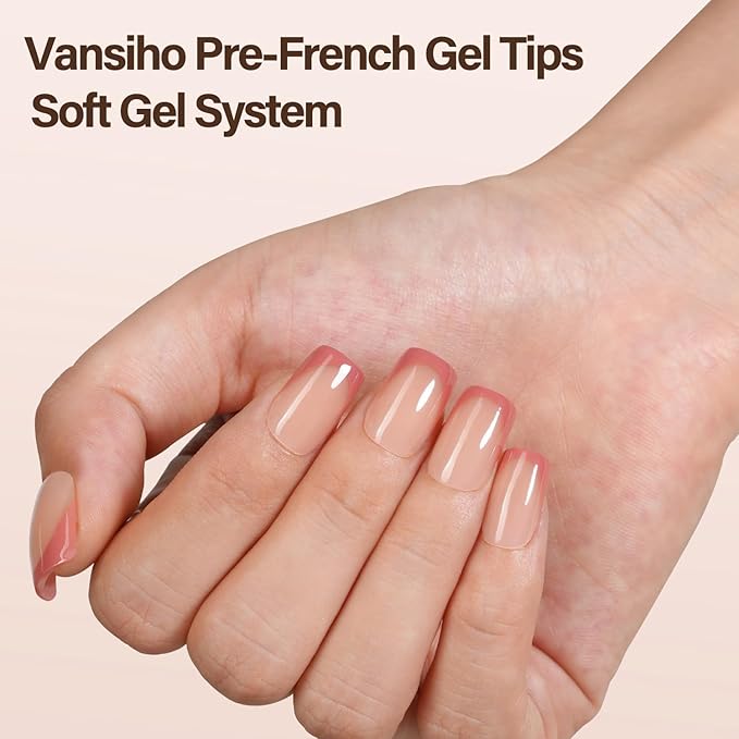 Vansiho 150 Pcs French Gel Nail Tips, Short Square Press on Nails, Pre-French Acrylic Fake Nails for Nail Art DIY - 15 Sizes
