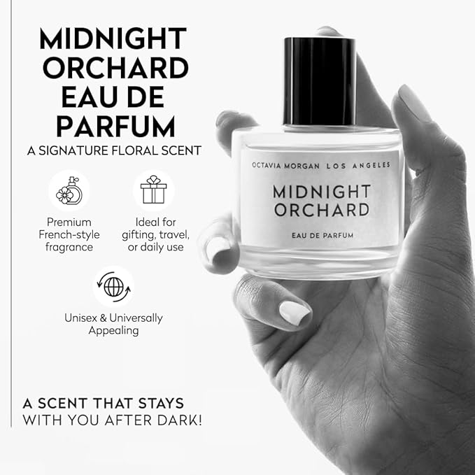 OCTAVIA MORGAN Midnight Orchard Eau De Parfum- Travel Perfume with Lush Peach, Golden Apricot & Smooth Sandalwood for a Fruity-Woody Signature- Graceful Fragrance Designed to Captivate All Day - 50ML