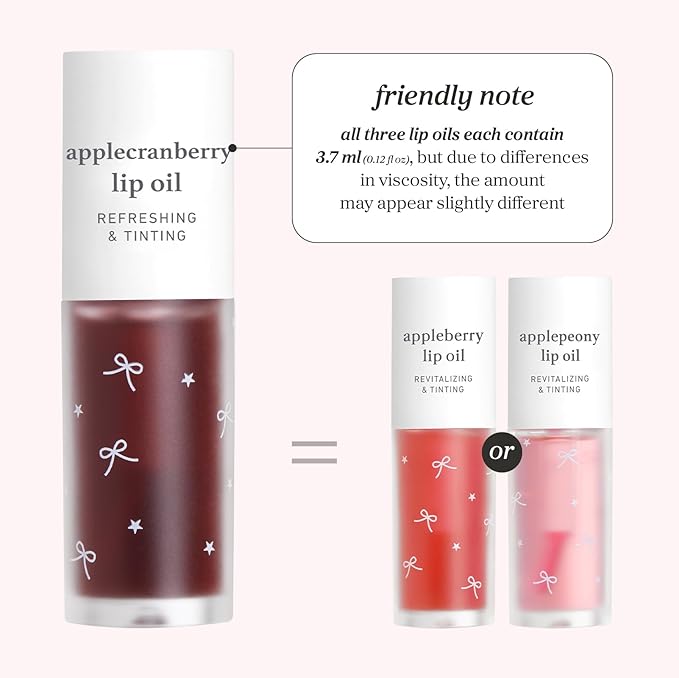 NOONI Korean Lip Oil Stain Set - Appleseed Lip Oil Trio | 2025 Holiday Ribbon Limited Edition, Korean Lip Stain Long Lasting, Stocking Stuffers, Teen Girl Gifts Stuff, lip plumper 0.12 Fl. Oz. x 3ea