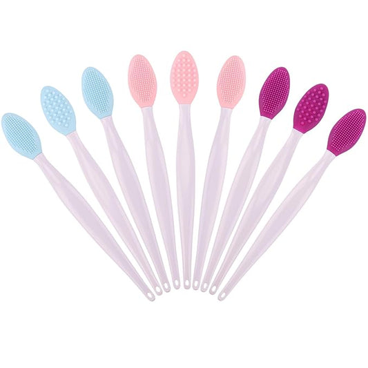 9 PCS Lip Scrub Brush, Double-Sided Lip Scrubber Exfoliator Silicone Lip Brush Tool for Men Women, Lip Lightening for Dark Lips- 3 Colors