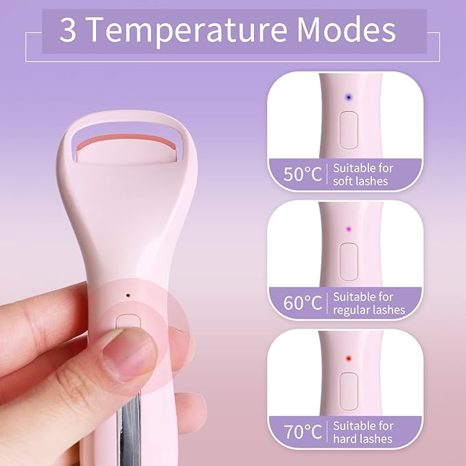 Heated Eyelash Curlers, Rechargeable Electric Eyelash Curler with Dual-Arc Design & 3 Adjustable Temperature - Safe Gentle Heated Lash Curler for Natural Curl Perfect Fit for Women F85