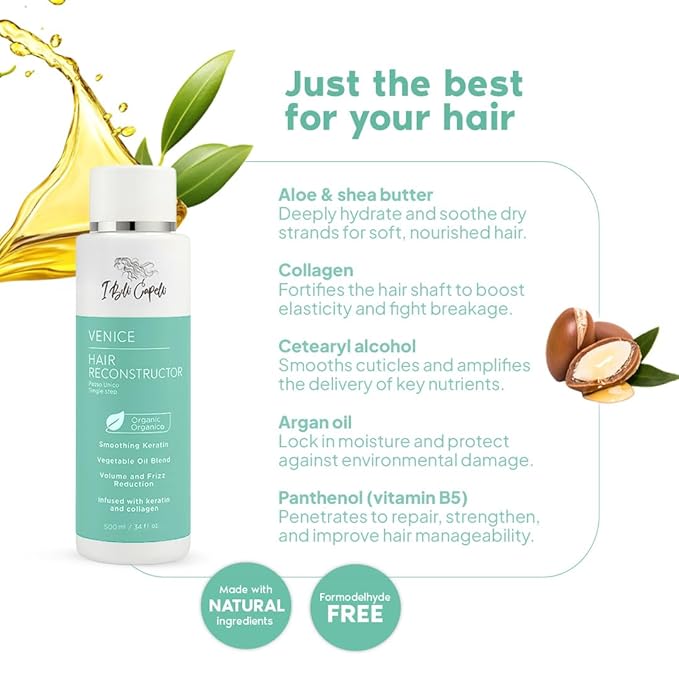 I Belli Capelli Venice Organic Keratin Hair Treatment Straightening, Smoothing Keratin 16.9 fl.oz + Deep Cleansing Shampoo 10 fl.oz- keratina Organica Sin Formol Para Alisar el Pelo - Complete Set