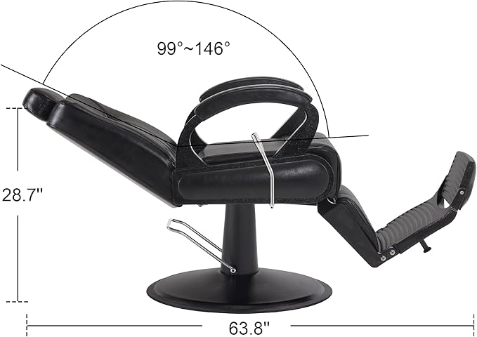 BarberPub All Purpose Barber Chair with Heavy Duty Pump,Reclining Adjustable Swivel Hair Styling Spa&Salon Chair for Hair Stylist, Home Salon,Barbershop 9502 (All Black)