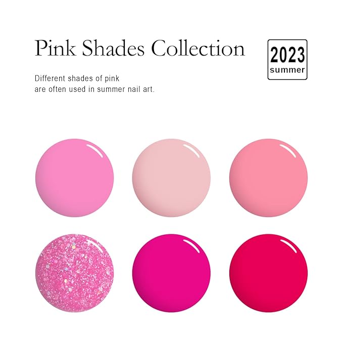 RARJSM Pink Gel Nail Polish Set 6 Pcs Pale Light Pink Neon Hot Pink Rose Glitter Fuchsia Sweet Cherry Colors Gel Polish Soak off 7.5ml UV LED Cured for Summer Home Salon Spring Nails