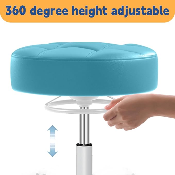 Rolling Stool Heavy Duty 400lb: Super Soft Seat Cushion,360° Swive,Height Adjustability,No Squeaky Noises,No Tip Over,New Upgraded stool Salon Stool Chair, Tattoo Facial Massage Spa Medical(Cyan)