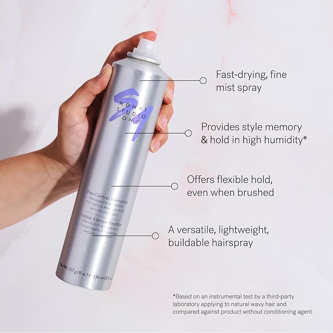 MONAT Studio One™ Flex Control Hairspray – Light to Medium Buildable Hold – Infused with REJUVENIQE® – Can be Used on Colored Hair – Fresh Smelling Scent – Style Memory for Humid Weather