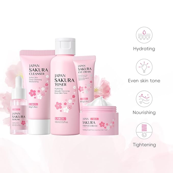 LAIKOU SAKURA Skin Care, Skin Care Set, Face Mask, Eye Mask, Lip Mask with Serum, Cleanser, Toner, Eye Cream, Essence Cream for Women Teen Girls Mom Daughter Mother's Day Christmas Birthday