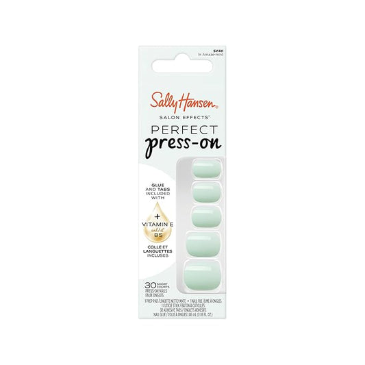 Sally Hansen Salon Effects Perfect Press-On Nails | Sq-oval Shape | Easy to Apply, Non-Damaging| 30 Nails, Nail Glue, Adhesive Tabs, File | In Amaze-Mint