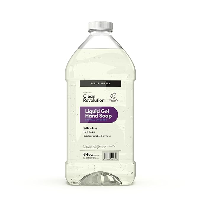 Clean Revolution Liquid Gel Hand Soap, Silky Rich Liquid, Quick Lather, Fast Rinsing, Contains Real Essential Oils (Natural Lavender) 64 Fl Oz