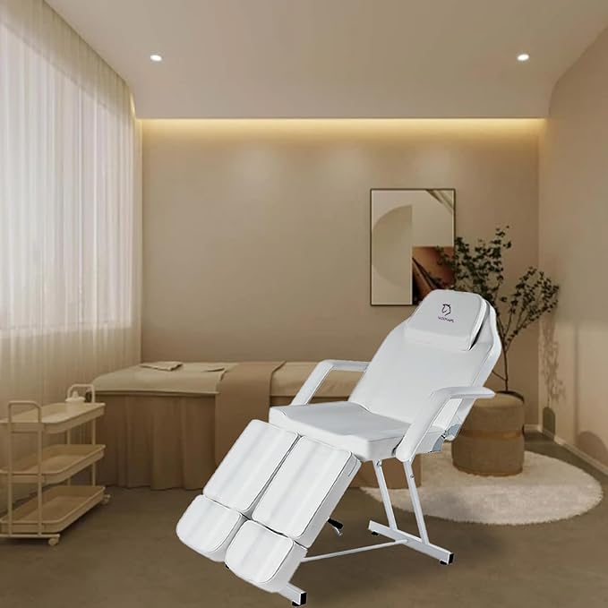 Facial Chair, Adjustable Tattoo Chair Salon Bed with Hydraulic Stool Massage Bed for Professional Massage Facial Lash Beauty Treatment Spa (White15)