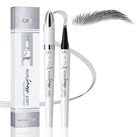 QIC Eyebrow Pen, Lightweight Waterproof Microblading Eyebrow Pencil, Smudge & Transfer Proof 4 Tip Brow Pen (Grey)