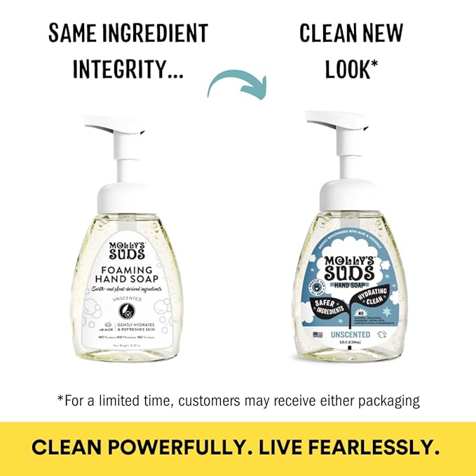Molly's Suds Foaming Hand Soap - Made with Aloe and Coconut Oil | Moisturizing Hand Wash | Clean Ingredients, Infused with Essential Oils | Unscented - 8.25 Oz (Pack of 3)
