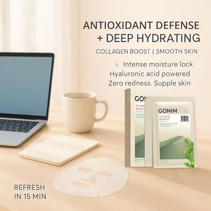 GONIM Face Mask Korean Skin Care with Hyaluronic Acid Serum, Collagen Activation, Vitamin C-Face Masks Skincare Hydration, Moisturizing Sheet Mask, Travel Essentials, Korean Face Mask 30ml x5pcs