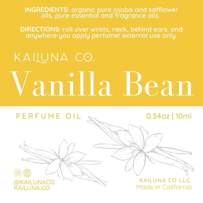 Vanilla Bean Delicious Pure Essential and Fragrance Oil Perfume Roll On with Organic Jojoba Oil, Alcohol Free, Small-Batch, Made in California, 0.34 Fl Oz