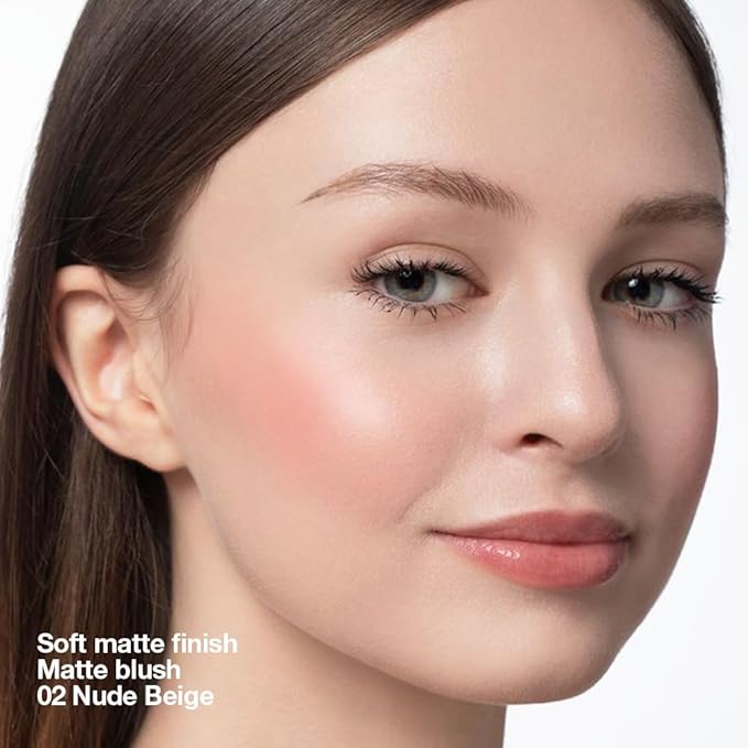 Single Nude Beige Matte Powder Blush Palette Face Makeup, Blush for Looks Younger Cheeks, Monochrome Cream Blushes Lightweight Long Lasting, Blush for Women All Skin Tones Paleta de, 02