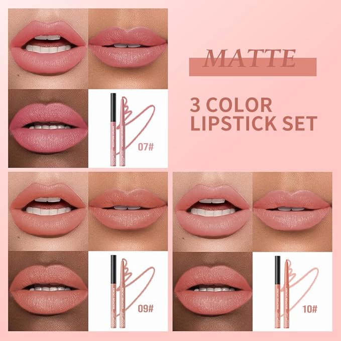 Matte Lip Liner Pencil Set 3 Pack, Long-Lasting Waterproof Lip Liners, Smudge-Proof and High Pigment Lip Liner Kit, Smooth Application for Defining & Shaping Lips, Non-Fading Matte Finish-4#