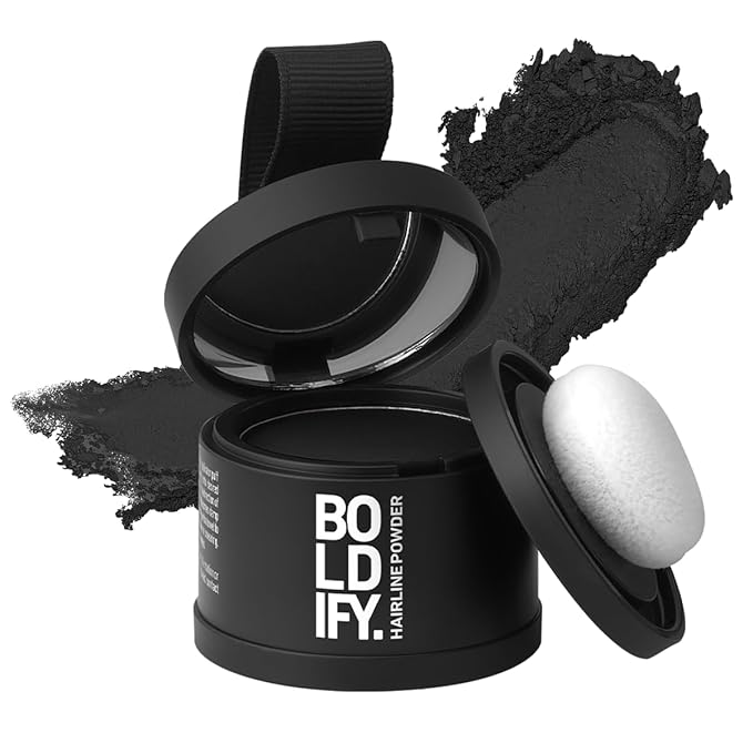 BOLDIFY Hairline Powder - Root Touch Up Hair Color for Gray Coverage - Bald Spot Concealing Hair Powder for Women & Men - 24-Hour Stain-Proof - Black