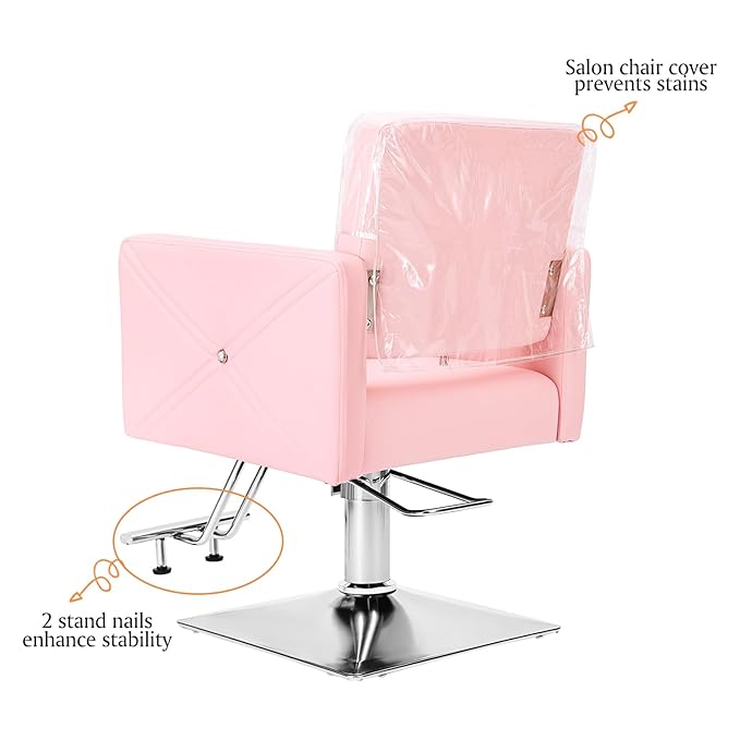 Artist hand Pink Salon Chair for Hair Stylist with Back Cover, Hydraulic Hair Chair 360 Swivel Barber Chair, Beauty Salon Equipment for Hair Stylist Women, Max Load Weight 330 Lbs