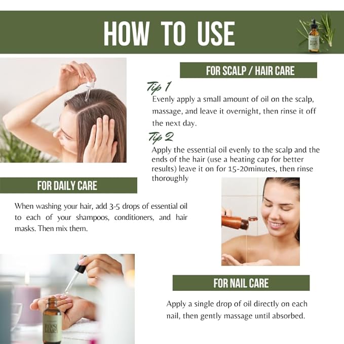 100% Natural Rosemary Hair Growth Serum Essential Oil - 60ml: Boost Hair Growth and Enhance Blood Circulation for Luxurious Locks, Mint