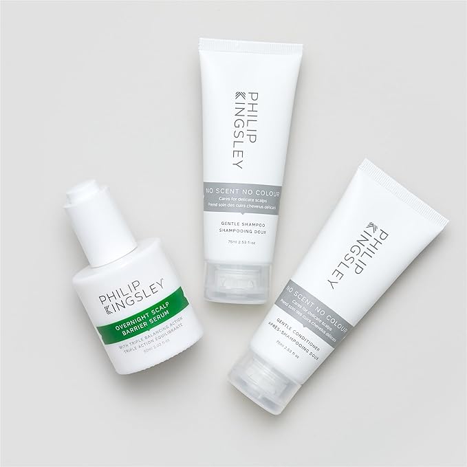 Philip Kingsley Scalp Care Discovery Collection - Includes No Scent No color Shampoo and Conditioner and Overnight Scalp Barrier Serum for Sensitive and Delicate Scalps