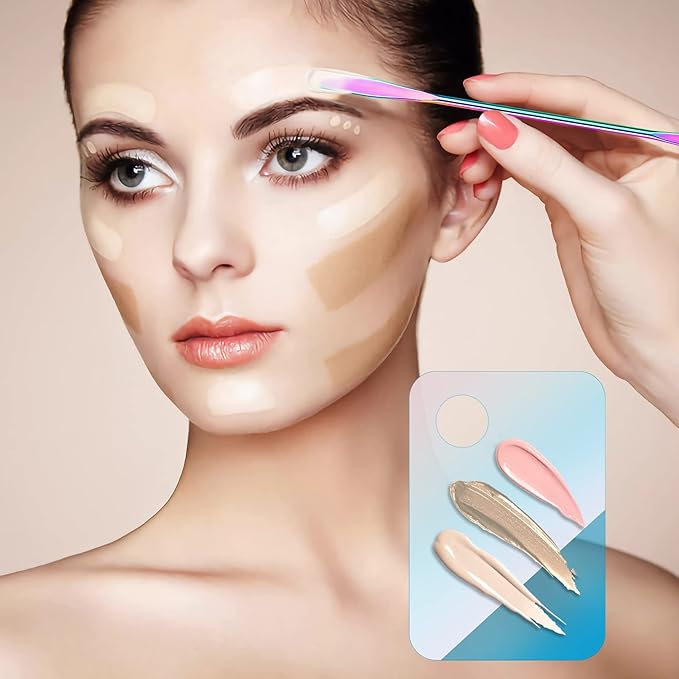 Makeup Spatula Korean Set, Senbos Professional Acrylic Makeup Palette with 2 Pcs Spatula Tool, Tray Apply for Foundation Eye Shadow Lipsticks Nail Art Pigment Blending Set with Leather Covers