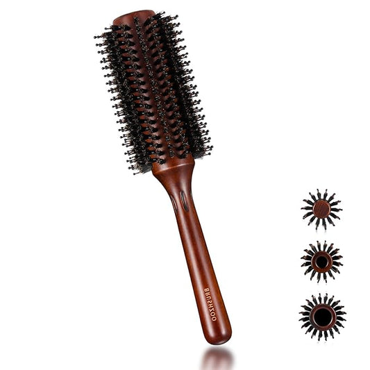 Round Boar Bristle Brush for Blow Out, Blow Drying, Straightening, Styling, 2.8in, Brown - Adds Shine & Volume for Women & Men