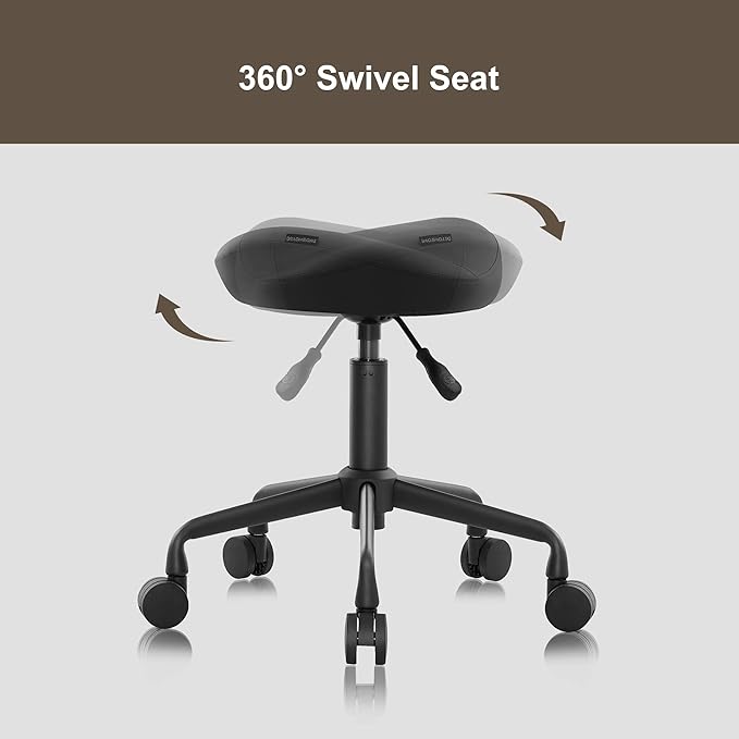 Ergonomic Saddle Seat Adjustable Pneumatic Hydraulic Drafting Swivel Rolling Stool Chair for Medical Hygienic SPA Massage Salon Home and Office - Hilo 508 (Black, Standard)