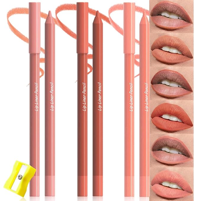 evpct 3Pcs Neutral Pale Orange Red Matte Long Lasting Wear Lip Liner Pencils Makeup Set for Shaping & Sculpting Lips, No Transfer Waterproof Pigmented Lip Liner Crayon lipliners Lipstick Pencil 7+8+13