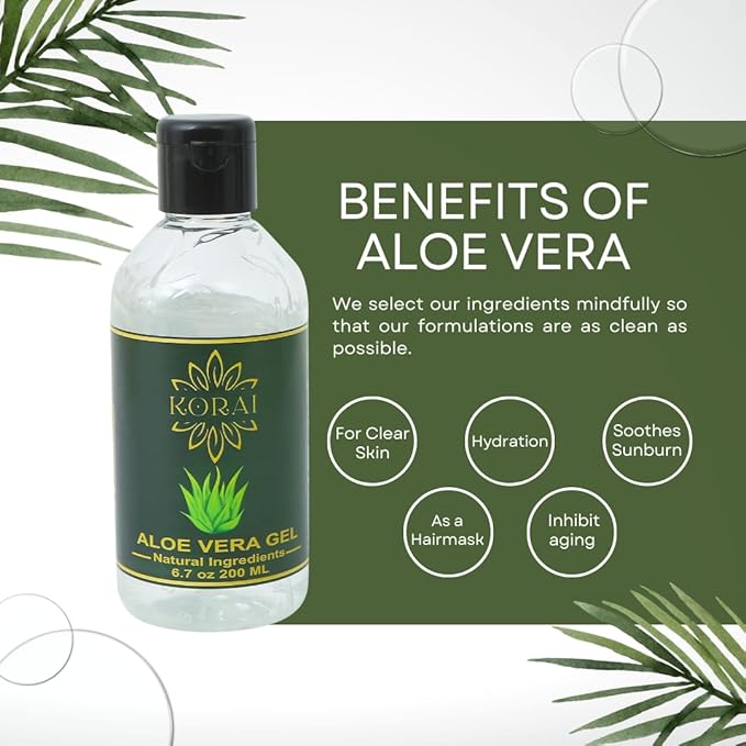 KORAI Aloe Vera Gel from freshly cut 100% Pure Aloe Vera Gel-Natural Ingredients-Vegan, Unscented - For Face, Skin, Hair, Sunburn relief