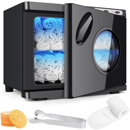 Hot Towel Warmer, Professional 23L Large Capacity Hot Towel Cabinet, 2-in-1 Spa Towel Warmers for Facials, Barber, Salon, Esthetician, Upgrade Fast Heating Aluminum Interior, Black w/Window