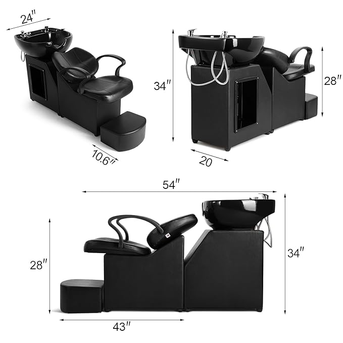 Artist hand Shampoo Bowls Shampoo Barber Backwash Chair Ceramic Shampoo Bowl Sink Chair, with Foot Pedal for Spa Beauty Salon Equipment