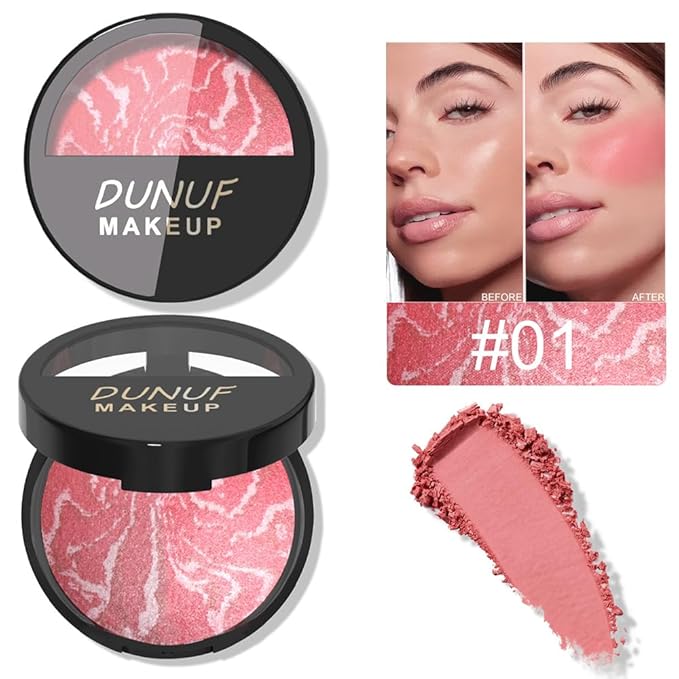 Baked Blush-n-Brighten Marbleized Blush, 2-in-1 Blush & Highlighter Hybrid - Pink Buttercream - Natural Finish, Buildable Color, (A01#)
