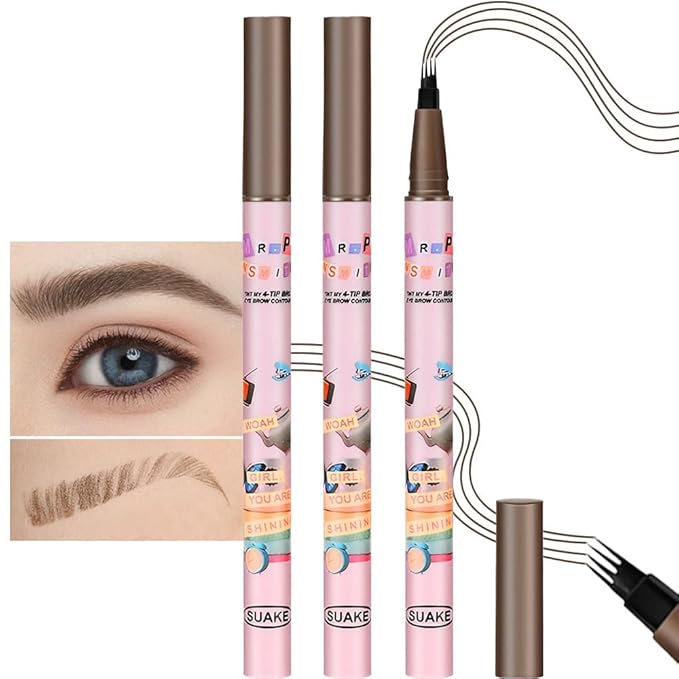evpct 2Pcs Black Brown Magic Microblading Eyebrow Contouring Pen Brow Pencil with Hair Like Strokes, 4 Tipped Precise Brow Pencil with Brush Micro-Fork Tips Applicator Natural Looking Brows