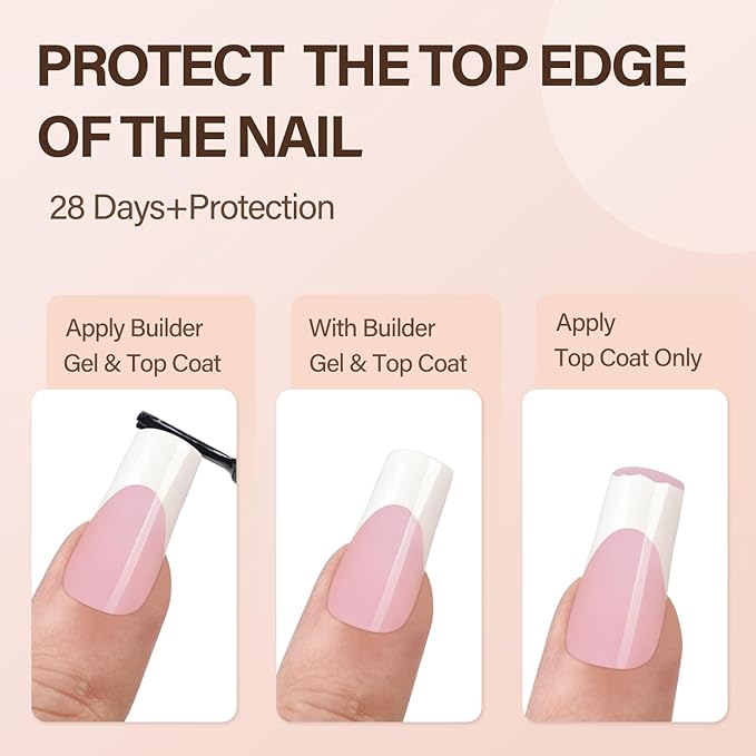 Vansiho French Tip Press on Nails - 150Pcs Long Square Pink Gel Nail Tips, 3 in 1 Pre-French Gel Tips, Fake Nails for Nail Art DIY in 15 Sizes