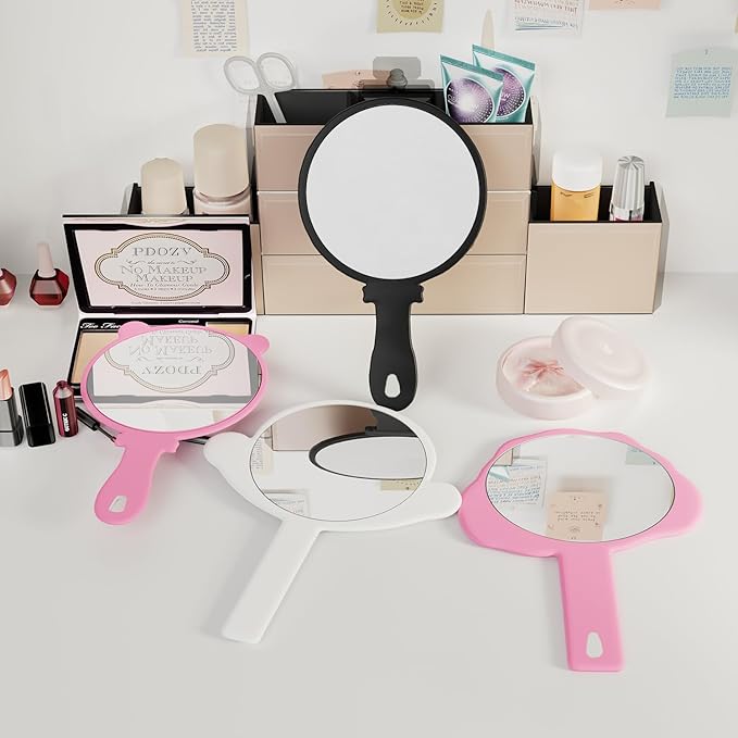 2 Pcs Hand Mirror, Salon Barber Hairdressing Handheld Mirror with Handle,Multi-Purpose Compact Travel Makeup Pocket Mirror, Gift for Women/Men (White, 5.91" Lx 7.87" W)