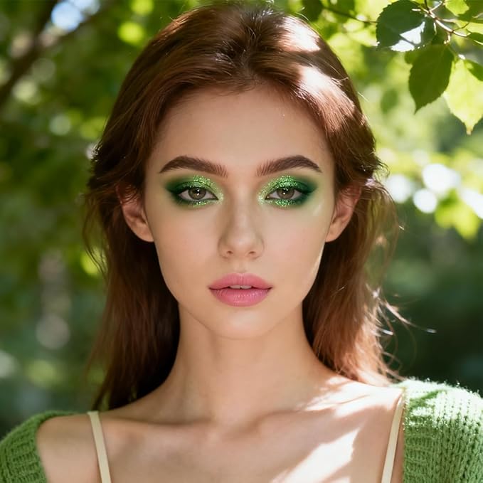 16 Colors Green Glitter Matte Eyeshadow Makeup Palette,Elphaba Witch Costume Eyeshadow Makeup, Forest Green Yellow Colorful Eye Shadow Plattet for Witch Cosplay Halloween SFX Makeup