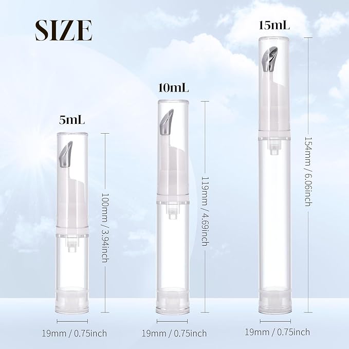 3Pcs 5/10/15ml Eye Gel Cream Container Flat Applicator Eye Cream Lip Gloss Airless Pump Travel Bottles with Metal Massage Tip Head