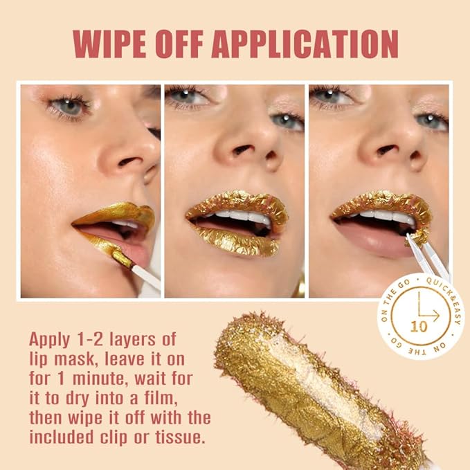 2Pcs 2025 New Gold Liquid Matte Lip Liner Stain Peel Off with Tweezer, Long Lasting, Waterproof Matte Lipstick Lip Gloss Tattoo for Women, Smudge-proof Non-Stick Cup Lip Tint Makeup 01#+02#