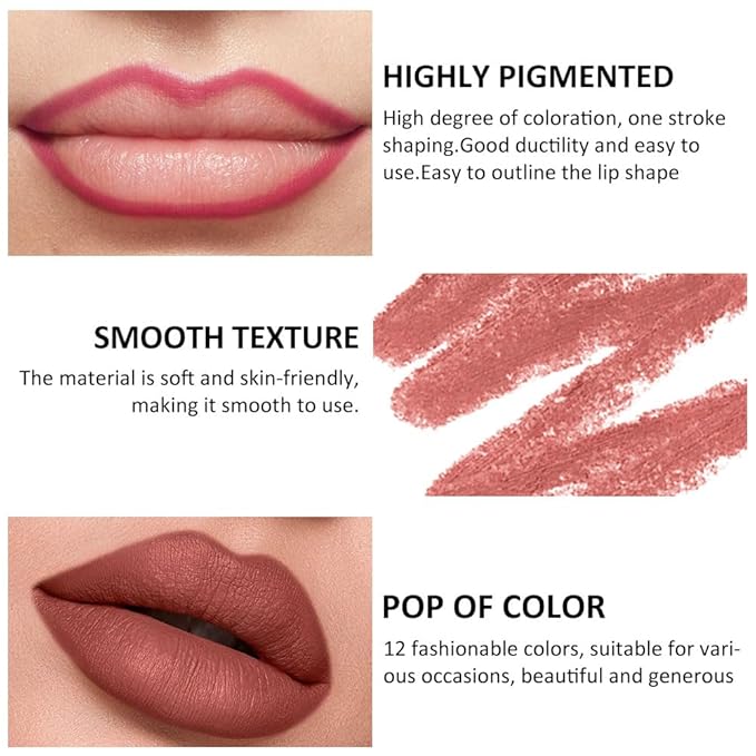 12 PCS Nude Red Deep Red Brown Matte Long