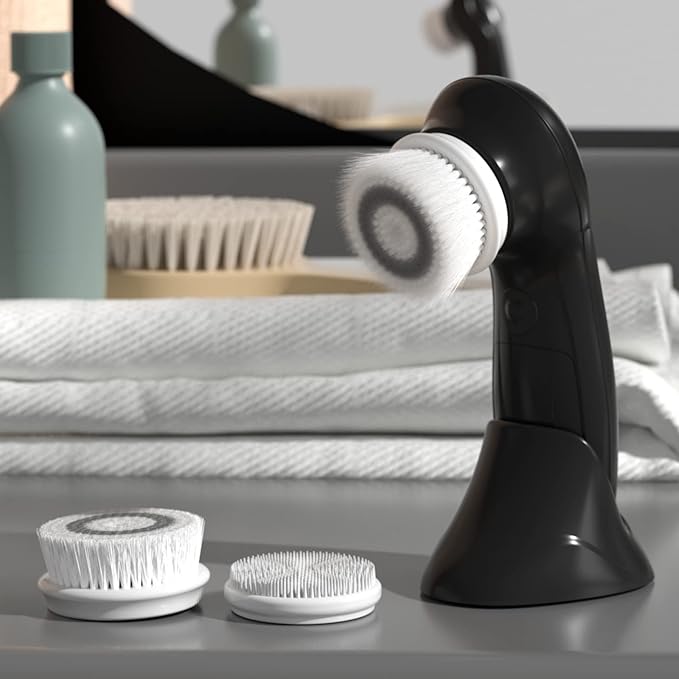 TOUCHBeauty Facial Cleansing Brush for Men Face Scrubber with Advanced PBT Bristles Spin Brush & Stand, Facial Cleansing System Designed for Men | Dual Speed, Waterproof, Battery Powered TB-0759M