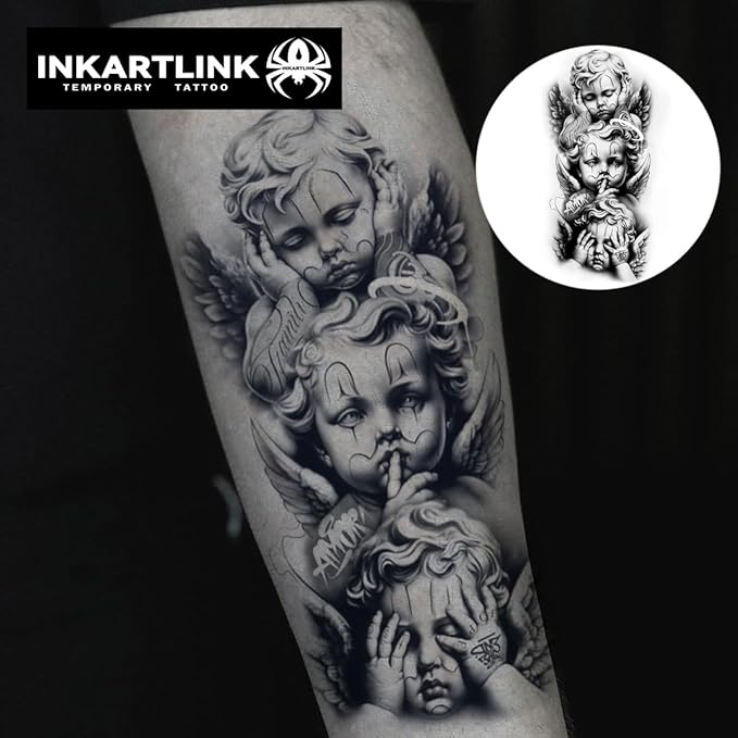 INKARTLINK Semi Permanent Tattoo, Creative party tattoo, beautiful and realistic design, fun tattoo experience, cruelty-free, non-reflective, waterproof (Angel 3)