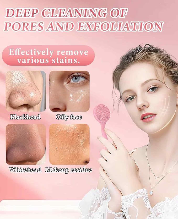 6 Pack Silicone Face Brush, Soft Facial Friendly Skin Cleansing Scrub Scrubber with Wand for Blackheads Exfoliating