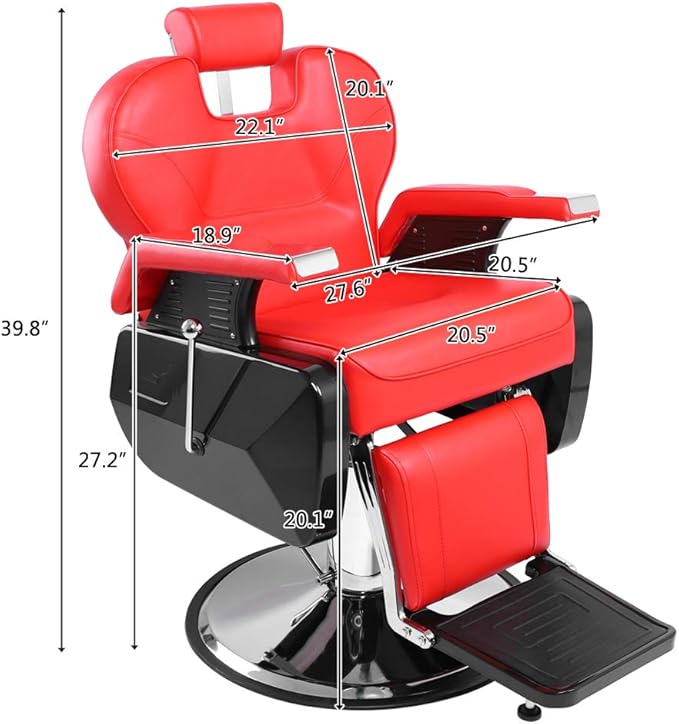 mefeir Reclining Barber Chair All Purpose for Hair Stylist Tattoo, Heavy Duty Styling Chair with 360 Degree Swivel Hydraulic Pump, Beauty Salon Spa Shampoo Equipment Red
