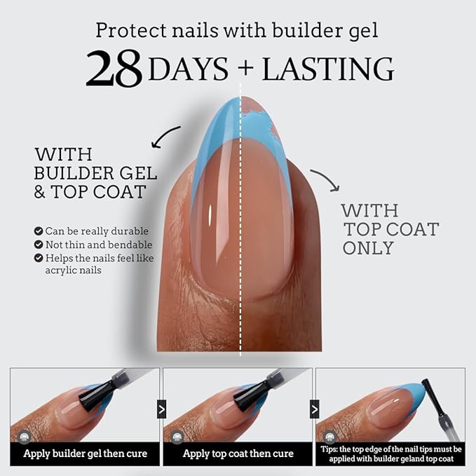 BTArtboxnails XCOATTIPS French Tip Press On Nails - Blue Press On Nails Short, Square Fake Nail Tips, 160Pcs Soak Off Soft Gel Acrylic Brown Nail Extension in 16 Sizes