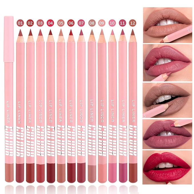 6 Pcs Natural Nude Brown Beige Colors Lip Liner Lipstick Pencils Set for Daily Makeup,Easy to Apply & Remove,Waterproof (01, pack of 6)