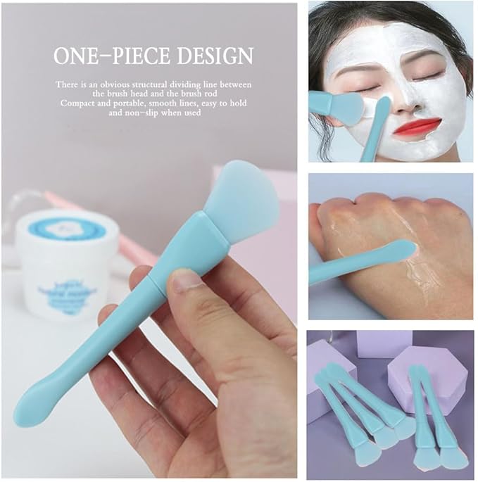 Face Washing Set, Manual Facial Cleansing Brush, 2-in-1 Skin Care face Brush, Silicone Facial Scrubber,Equipped with Headbands, Wrist Band, Facial Mask Brush and Powder Puff（Blue 6pcs）