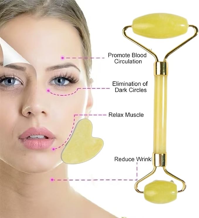 Natural Jade Roller & Gua Sha Set, Self Care Colorful Gift for Face Eye Neck Massager for Women Men, Jade Gua Sha Tool for Face for Skin Care, Improves Skin Tone-Beauty & Skincare (Black)