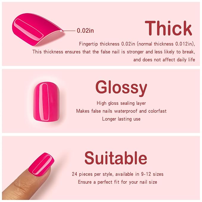 Yivaiks Square Press on Nail Short Fake Nails With Glue on Acrylic Nails for Women Stick on Nails Artificial Nails Press ons Short Nails Kit 24pcs